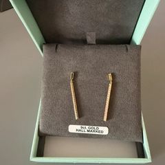 9ct Gold Hallmarked Cubic Zirconia Bar Drop Earrings