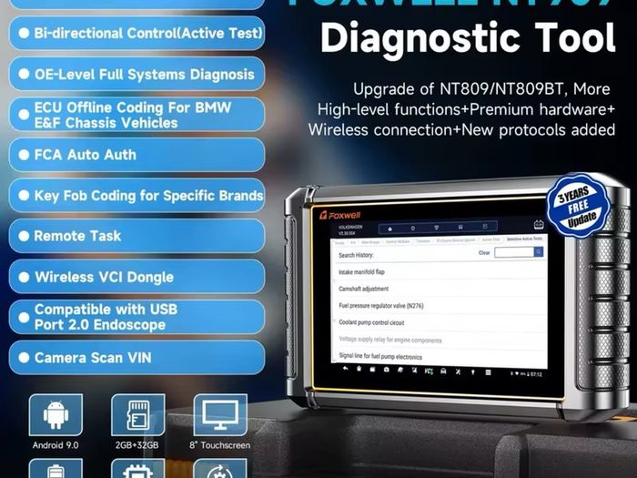 2025 New FOXWELL NT909 Car Bidirectional Diagnostic Scan Tool ECU Coding All System 30+ Reset CANFD/DOIP OBD2 Automotive Scanner