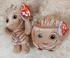 Groot TY Set 2024 Beanie Balls + Beanie Babies Two Plush Toys Marvel Bag Keyring