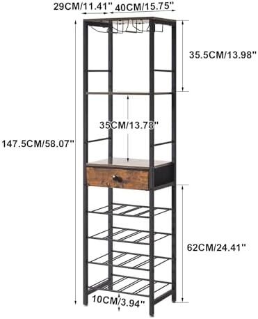 Wine Rack Freestanding Floor, Bar Cabinet,Coffee Bar Cabinet 4-Tier Wood bar Cabinet,Glass Holder and Storage Drawer for Home Bar Kitchen Living Room,Brown
