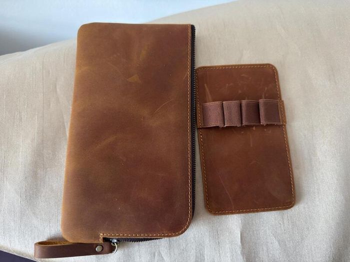 Leather zip case and pen holder insert
