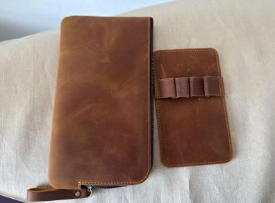 Leather zip case and pen holder insert