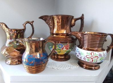 Copper Lustre Ware Mixed Jugs