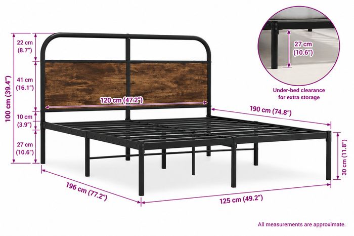 4ft Small Double Metal Bed Frame with Headboard
