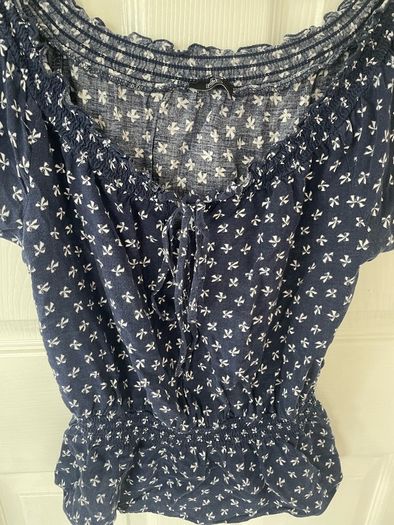 Navy bow print f&f soft women's blouse