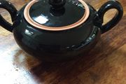 Villeroy and Boch Biarritz Mid century Black glazed lidded sugar bowl with pink / peach interior