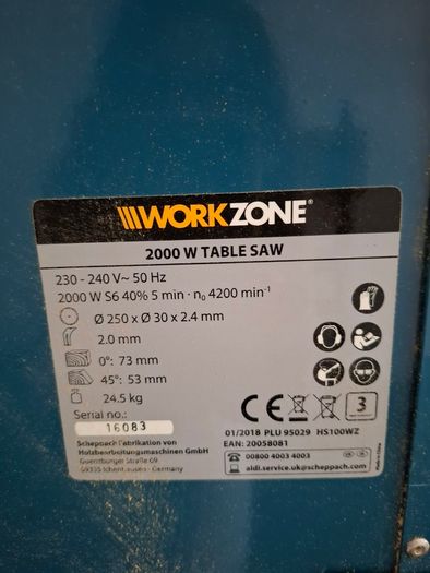 Workzone 2000W Table Saw (Model HS100WZ)