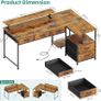 140cm Large Computer Desk with 5 Fabric Drawers, Home Office Work Desk with Power Outlets & Monitor Stand, L Shaped Gaming Desk with CPU Stand, Reversible Wooden Corner Desk, Rustic Brown Image 3