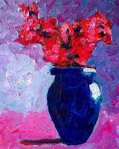 Series of four 8 x 10 floral paintings. Acrylic on canvas board. Original work by seller