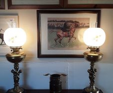 Pair of Victorian brass oil lamps converted to electrics