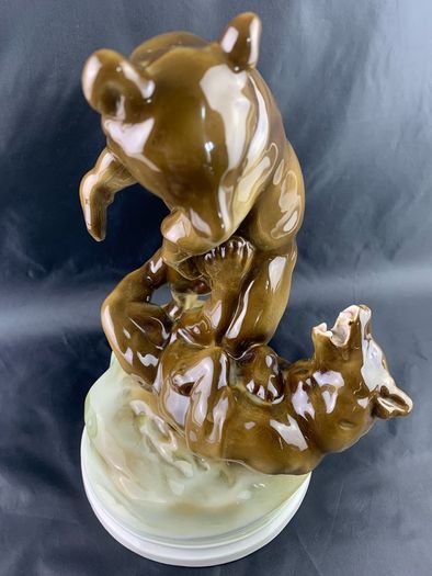 Antique Pecs Zsolnay Fighting bears Hungarian Figurine