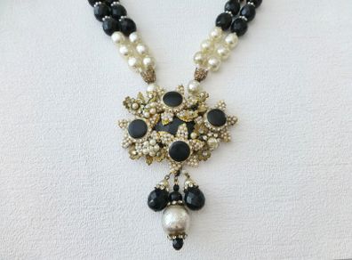 Vintage 1960s Miriam Haskell Style Faux Pearl Long Necklace