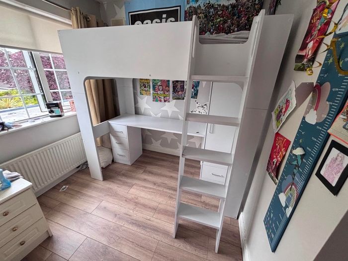 Kids bunk bed/ loft bed with wardrobe and desk
