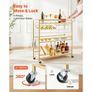 Bar Cart, 3 Tiers Home Kitchen Serving Carts, Modern Rolling Utility Station on Wheels, Mobile Drink Beverage Trolley with Wooden Shelf, Wine Rack, and Glass Holder, 910x330x935mm, Gold Image 3