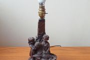 Vintage resin table lamp (kids bathing a dog) bronze finish 31cm height