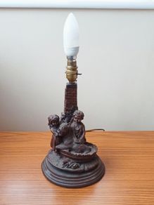 Vintage resin table lamp (kids bathing a dog) bronze finish 31cm height
