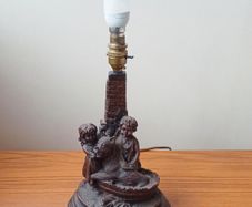 Vintage resin table lamp (kids bathing a dog) bronze finish 31cm height