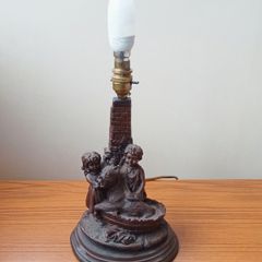 Vintage resin table lamp (kids bathing a dog) bronze finish 31cm height