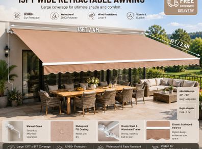 Manual Retractable Awning, 4x2.4m (13 x 8 feet)