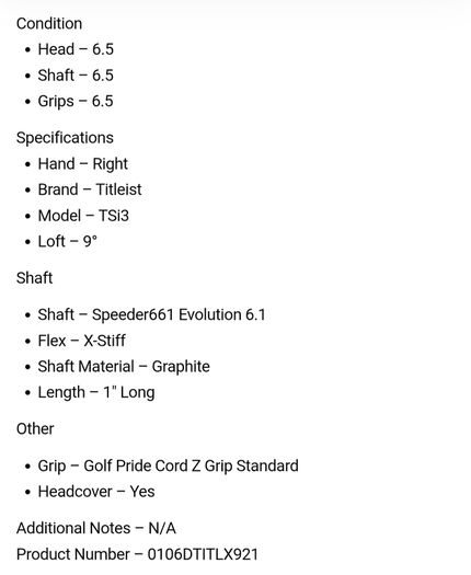 Titleist TSi3 Driver / 9 Degree / Speeder661 Evolution 6.1 X-Stiff