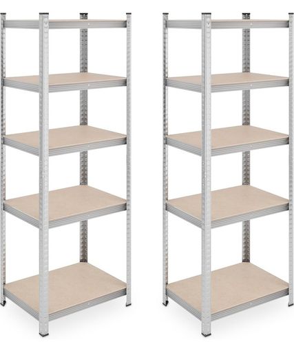 Heavy Duty Shelving Unit, Set of 2, 5 Shelves, 180 x 60 x 45 cm, 500 kg, Garage & Warehouse, Steel, Silver