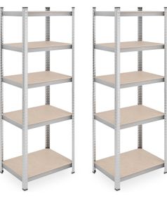 Heavy Duty Shelving Unit, Set of 2, 5 Shelves, 180 x 60 x 45 cm, 500 kg, Garage & Warehouse, Steel, Silver