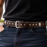 Unisex Brown Leather Stud Belt Vintage Studded Leather Belt with Silver Buckle for Men & Women Image 4
