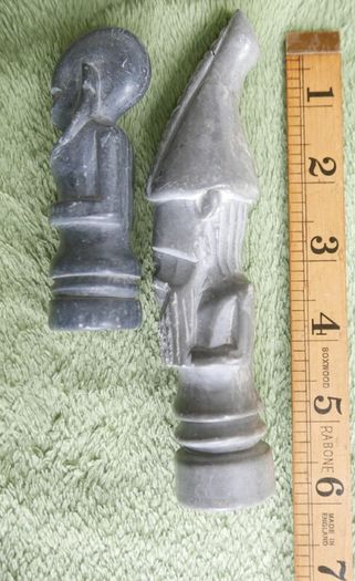 Vintage Marble Chess Board, 14 inch and Handcrafted African Soapstone Chess Set (king 6")