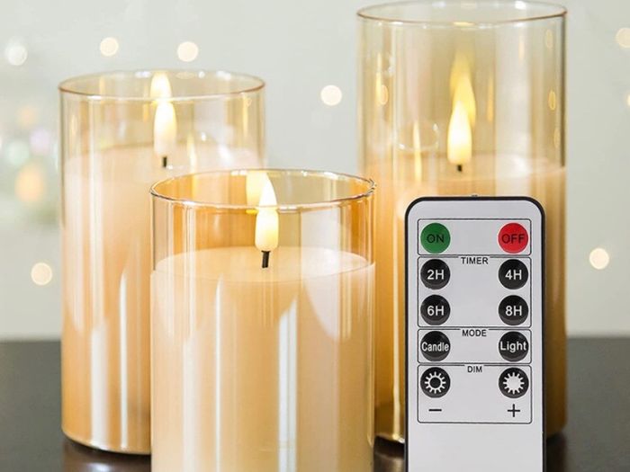 Silver Grey Glass Flameless Flickering Candles with Remote, 3 Pack Realistic LED Fake Candles 3 Inch H 4 Inch 5 Inch 6 Inch
