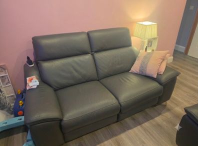 2 electric grey italian leather sofas