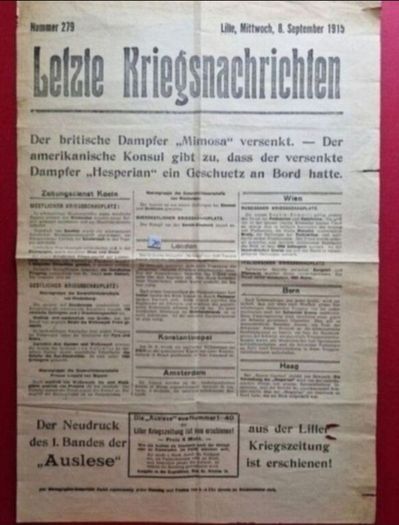 German ww1 , latest war news fly poster 8th, September 1915 ,,,,(70)