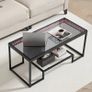 Coffee Table, Modern Tempered Glass Coffee Table with Lighting, 2 Tiers Rectangle Glass Center Desk with Open Storage, Minimalist Metal Accent End Desk for Living Room, Office, Easy Assembly Image 8