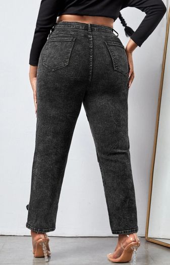 High Waist Buckle Strap Detail Jeans