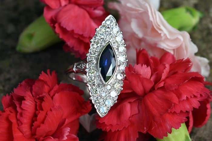 Large Antique Sapphire & Diamond Marquise Ring