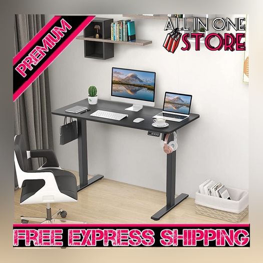 Electric Adjustable Office Stand Desk Computer Workstation with Preset Height Memory Controller, Metal, Brick red, 110 x 60 cm (FREE SHIPPING)
