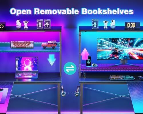 L Shaped Gaming Desk with LED Lights