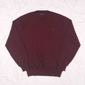 Polo Ralph Lauren Burgundy Wine Red Merino Wool Crewneck Jumper Size XL