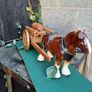 2 Vintage Wooden Carts & Ceramic Horses on Plinth Image 9