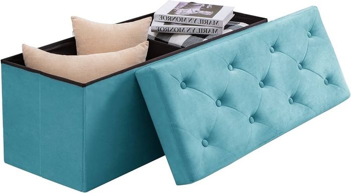 NEW | Folding Storage Ottoman Bench, Velvet Large Footstools Cube for Living Room and Bedroom 110 x 40 x 40 cm - Green