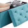 NEW | Folding Storage Ottoman Bench, Velvet Large Footstools Cube for Living Room and Bedroom 110 x 40 x 40 cm - Green Image 4