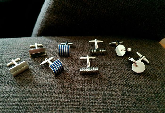 4 Pairs Men's Cufflinks - Silver & Blue Modern Designs