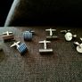 4 Pairs Men's Cufflinks - Silver & Blue Modern Designs Image 3