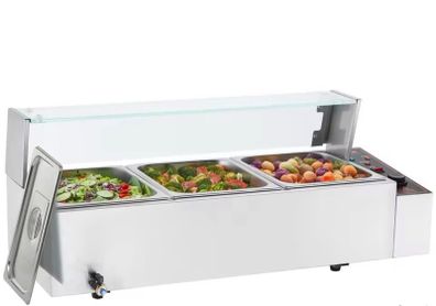 3-Pan Commercial Food Warmer,3 x 8QT Electric Steam Table w/Glass Cover,1500W Countertop Stainless Steel Buffet Bain Marie