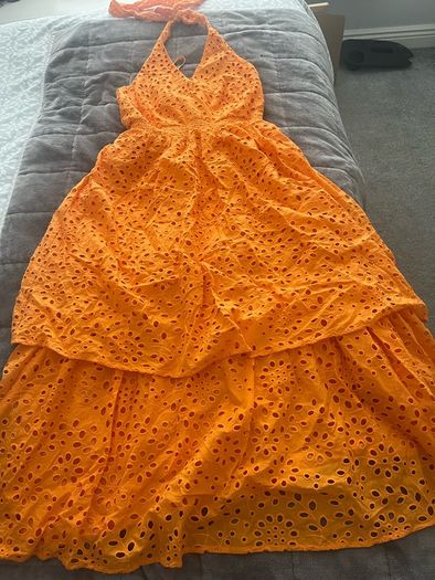 Michelle Keegan Orange Halter neck midi dress