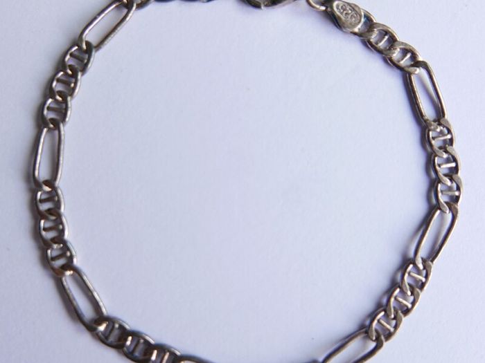 Vintage 925 Sterling Silver Figaro Link Chain Bracelet (in original box) length 7,5" - 5,2g