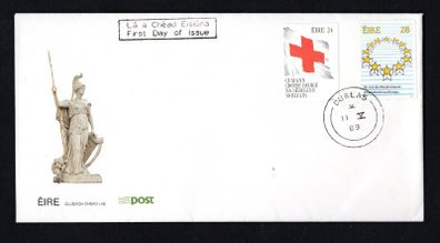 1989 Ireland Anniversary of the Red Cross and Commemoration of the European Elections Commemorative Stamp An Post First Day Cover (FDC) with Durlas (Thurlas) cancel