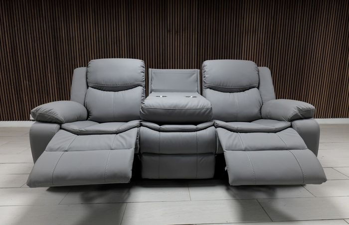 Valerie Light Grey & Dark Grey Leather Recliner Sofa Set