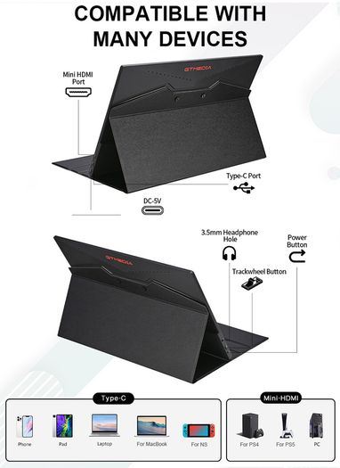 17.3 Inch 1080p Portable Foldable Gamer Gaming Screen Monitor HDMI Type-C USB Display for Mobile PC Laptop Game