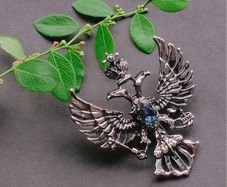 Dual Head Silver Eagle Brooch