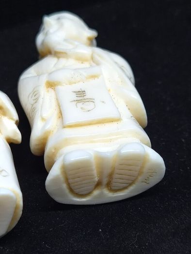 Antique Chinese Hand Carved Scholar Figures Signed Pair